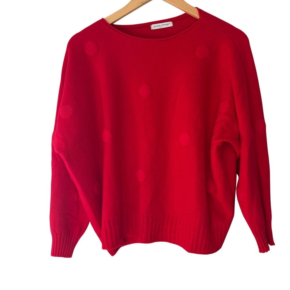 House of Tweed One Size Red Textured Dot Oversized Sweater Pullover Scotland